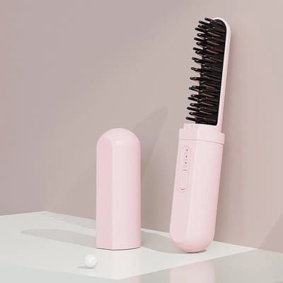 Draadloze stijltang, keramische stijltang, oplaadbare warmteborstel, draagbare stijltang, compacte draadloze warmteborstel, draagbare reisstijlborstel voor op reis