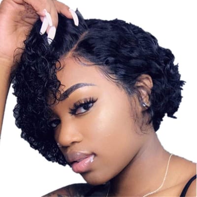 Dailygoody - Pruik van menselijk haar - Korte afro kinky krullende pruik - Hittebestendig - Zwart - Natuurlijk haarstukje - Ideaal voor dagelijks gebr...