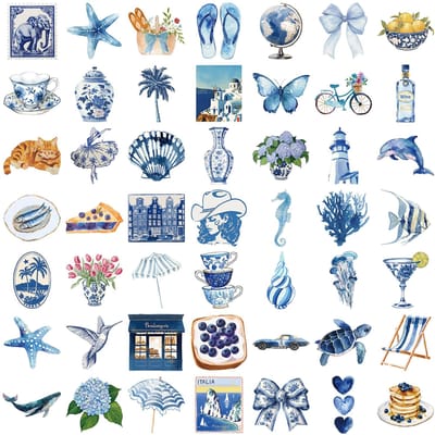 1050 Stuks Blauwe Ins Stijl Mariene Graffiti Stickers Gepersonaliseerd Creatief Decoratief Waterbeker Potlooddoos Scooter Sticker Kinder Speelgoed