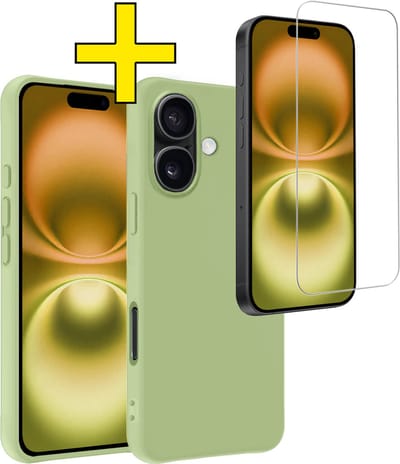Hoesje - Met Screenprotector - Geschikt voor Apple iPhone 16 - Sterk & Shockproof - Back Cover - Siliconen Case - Telefoon Hoes - Telefoonhoesjes - Groen