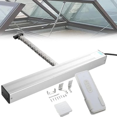 Automatische Raamopener - Elektrische Openhouder - Ventilatie Regelen - Dubbele Kettingaandrijving - 400mm Slag - Zilverkleurig