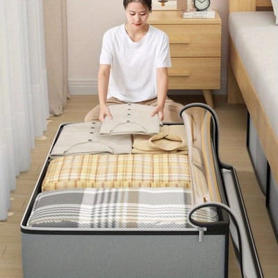 1PC Opbergtas onder bed, Platte opbergtas, Opbergdoos voor lades, Opbergtas voor kledingkast, Verhuiszak, Transparante opbergtas voor kleding en dekbedden L grijs