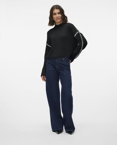 Vero Moda Trui Vmnewcream Ls Funnelneck Pullover B 10313514 Black/birch Dames Maat - XS