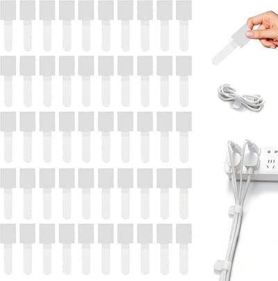 Complete set van 50 zelfklevende kabelclips, kabelbinders en kabelorganizers voor bureau, tv, pc en laptop - ideaal voor thuis en op kantoor, zwart
