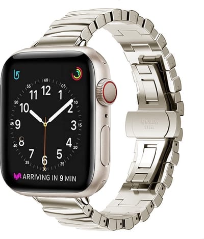 Stravo Elegante Slanke Metalen Horlogebandje geschikt voor Apple Watch 42mm(Series 11/10) 41mm 40mm 38mm - Onregelmatig Ontworpen RVS Bandje voor Apple Watch SE 1 2 3 / Series 11 10 9 8 7 6 5 4 3 2 1 - Starlight