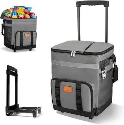 Koeltas met wielen - Grote koelbox - Outdoor activiteiten - Opvouwbaar en lekvrij - 35 liter inhoud - Grijs