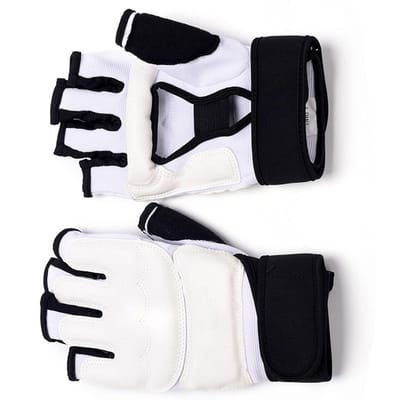 1 Paar Taekwondo Karate Handschoenen PU Leer Zacht Schuim Katoen Bokszak Handbeschermer voor Sparring Kickboksen white