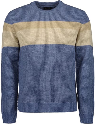 Blue Seven - Trui 376496 blauw/camel streep ronde hals - maat L