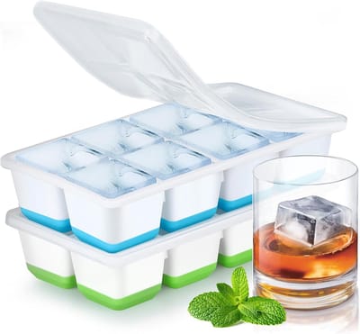Grote Ijsblokjesvormen - 4,5 cm Vierkant Met Deksel - Set Van 2 Silicone Bakjes - Voedselveilig & BPA-vrij - Voor Whisky & Cocktails