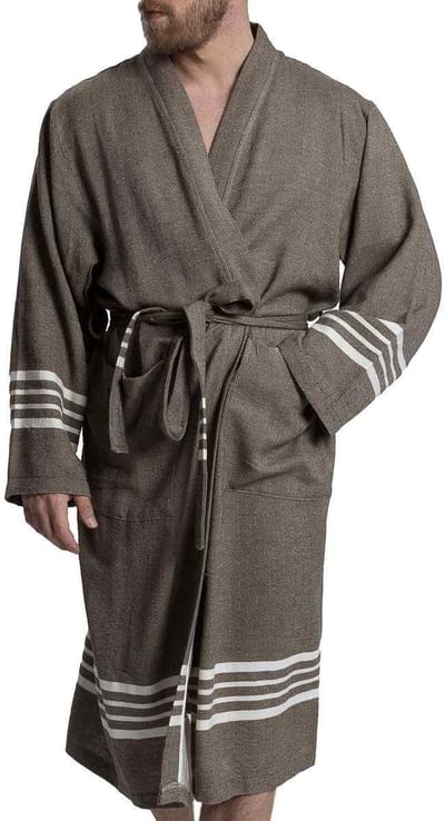Lalay - hamam badjas Krem Sultan - khaki - L - dames heren badjas - sauna badjas - dunne badjas - 100% gekamd katoen