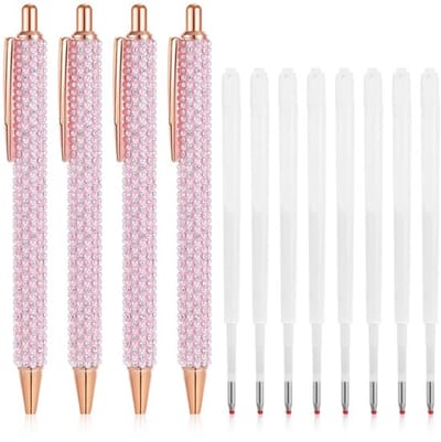 Balpen 4 stuks - Roze Parelpen - Zwarte Inkt - Schrijfpen - Uniek Ontwerp - Hoogwaardig Glas/IJzer/ABS - Schrijfpennen