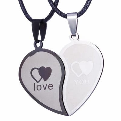 Fako Bijoux® - Vriendschapsketting - BFF Ketting - RVS - Hart - Love You - Zwart