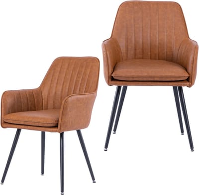 Eetkamerstoelen - 2-delig set - Stoff Eetkamerstoel met Armleuning en Zwarte Metalen Poten - Modern Luxe Ontwerp - Stof, Metaal - Zwart