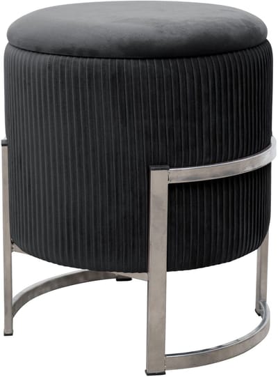 Poef met Opbergruimte PORTO / Ronde Opbergpoef / Poef op pootjes / Zwart / Breedte 40 cm