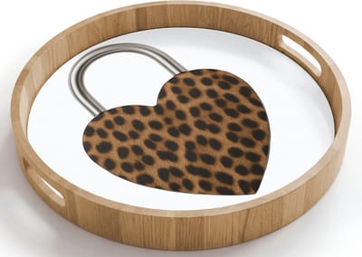 Dienblad rond 40x40 cm - Schootdienblad hout - Slot - Hartvormig - Bruin - Panterprint - Borrelplank rechthoek - Plateau houten dienbladen