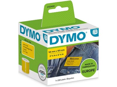 DYMO originele LabelWriter grote verzendlabels/naamkaarten | 54 mm x 101 mm | zwart op geel | Rol van 220 zelfklevende etiketten | Geschikt voor de LabelWriter labelprinters | Gemaakt in Europa