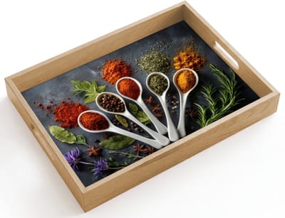 Dienblad hout 40x30 cm - Schootdienblad - Lepels - Wit - Poeder - Kruiden - Borrelplank rechthoek - Plateau dienbladen