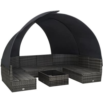 vidaXL - 9-delige - Loungeset - met - luifel - poly - rattan - antraciet