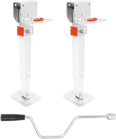 Aanhangersteunen Set - Steunvoeten Zwaar - Aanhanger Stabiliseren - 90 Graden Draaibaar - 42-56 cm Verstelbaar - Wit