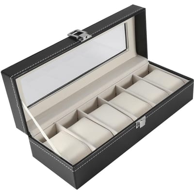 1 stuk hoogwaardige PU-leren doos met 6 sleuven voor horloge-sieradendisplay en opbergorganizer. gray