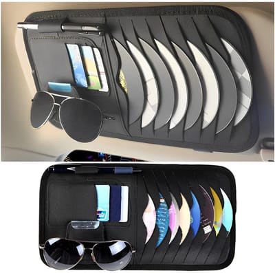 Dailygoods- Zonnevizier Hoogwaardig Leer - Auto Organizer - Multifunctionele Opbergtas - CD-Hoes - Zonnebrillenhouder - Afmetingen 31 x 16 cm