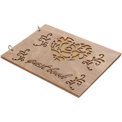 Livre d'or de mariage en bois, Album, carnet de messages, décoration pour fiançailles et mariage Type 2 beige