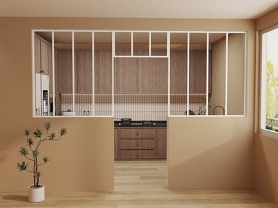 Vente-unique Set van 2 atelierramen met bovenlicht in thermisch gelakt aluminium - 2 x B120 x H130 + B83 x H40 cm - Wit - BAYVIEW