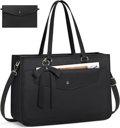 Laptoptassen voor vrouwen, 15,6 inch grote laptoptas, PU-lederen laptophandtas voor dames, met clutch-tas, waterbestendige werktassen, zakelijk, kantoor, school, casual - Zwart
