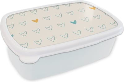 Broodtrommel Wit - Lunchbox - Brooddoos - Minimalisme - Patroon - Baby - Hart - 18x12x6 cm - Volwassenen