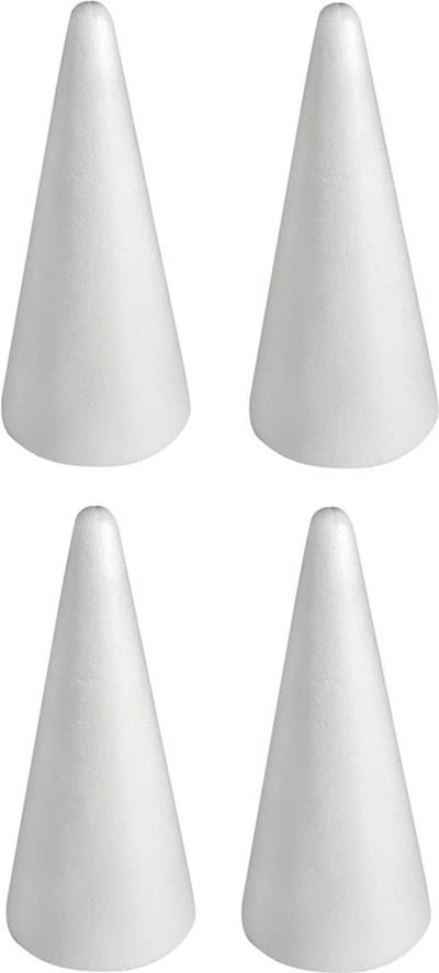 Piepschuim kegel - 4x - wit - H28 cm - styropor vormen - Hobby/DIY - knutselmateriaal - basis materiaal