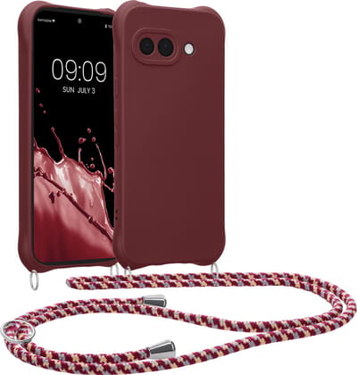 kwmobile telefoonhoesjegeschikt voor Google Pixel 9a - Hoesje van siliconen met telefoonkoord - In bordeaux-violet