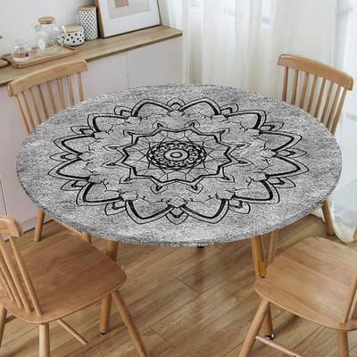 SnelShoppen - Mandala Rond Tafelkleed 100cm - Waterdichte, Vlekbestendige Tafelkleden voor Ronde Tafel - Stofdicht, Afveegbare Tafelbescherming voor K