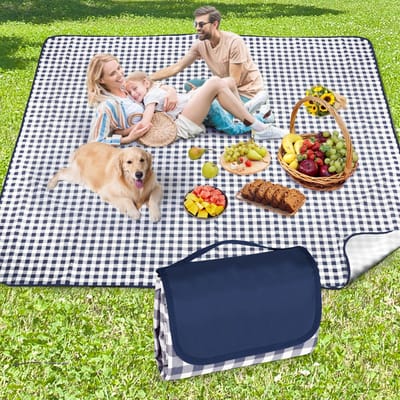 Waterdicht Picknickkleed 200 x 200 cm - Groot - Zandafstotend & Machinewasbaar - Met Draaggreep - Blauw - Voor Strand, Camping, Picknick & Outdoor