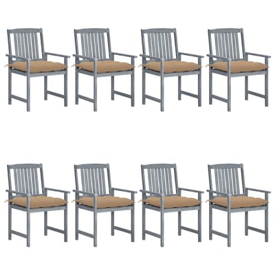 vidaXL - Tuinstoelen - 8 - st - met - kussens - massief - acaciahout - grijs