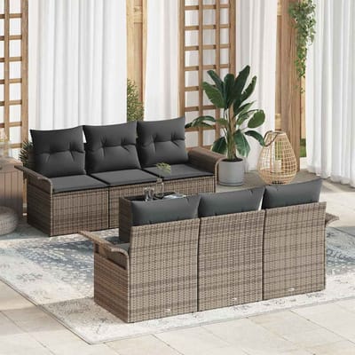 vidaXL - Tuinbank - Set - 7 - st - Grijs - poly - rattan