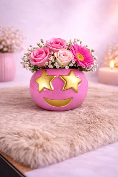 Emoji Vaas – Pink Starstruck Edition | Viva Femme | Vaas | Decoratie | Cadeau | Wonen | Bloemen | Lente | Roze