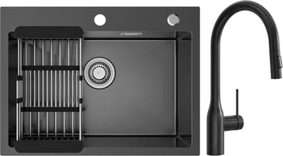 Sofetiy MAX Spoelbak Keuken 60x45cm - Spoelbak Keuken met Kraangat - Spoelbakken Keuken Met Kraan Keuken - Spoelbak met Afdruipgedeelte - Antraciet