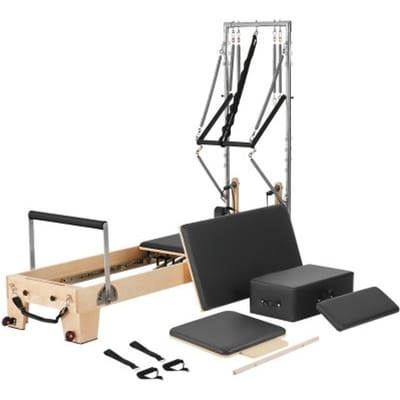 VEVOR Pilates Reformer Machine van hout voor thuisgym, krachttrainingsapparaat met dubbele weerstand, reformerbox, springplank, voor gevorderden en beginners, tot 181,44 kg