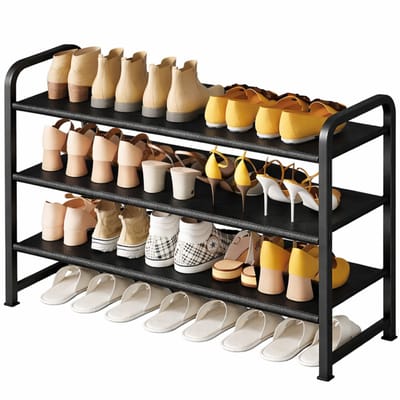 BOTC Schoenenrek - schoenenkast - 3 Lagen - Voor 12 paar schoenen - 53 x 28 x 68 cm - Metaal - Zwart