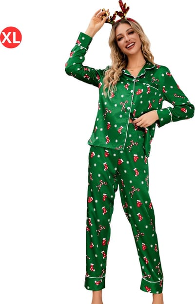 Nivard Kerstpyjama - Kerst Pyjama - Christmas - Dames - Vrouwen - Volwassenen - Set - Broek - Shirt - Groen - Maat XL