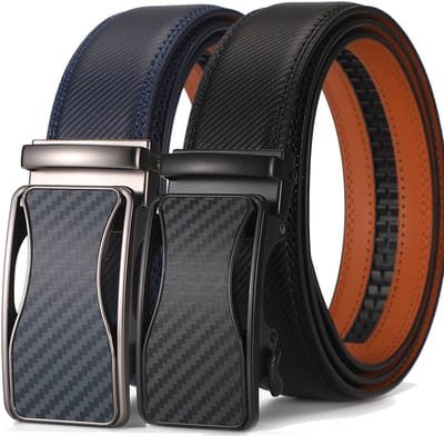 Automatische lederen herenriem, 2-delig, breedte 35 mm, maat verstelbaar,blauw en zwart,130cm
