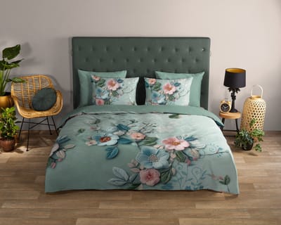 Good Morning dekbedovertrek bloemen - 1 persoons 140x200/220 cm - Groen - 100% Katoen renforce