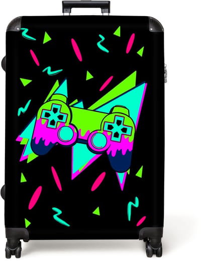 NoBoringSuitcases.com® - Koffer groot - Reiskoffer lichtgewicht - Gamen - Controller - Zwart - Jongens - Rolkoffer met 4 wielen - Grote trolley XL - 98 liter bagage