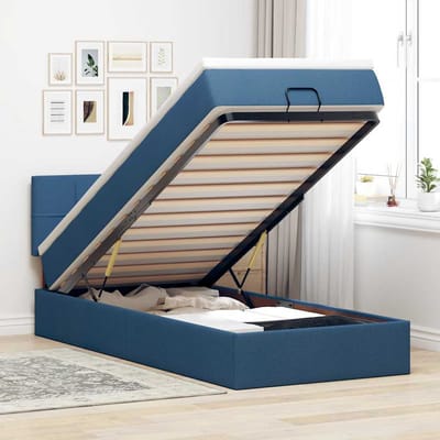 vidaXL - Bed - poef - met - matras - en - LED's - 100x200 - cm - stof - blauw