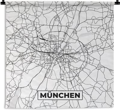 Wandkleed - Wanddoek - München - Stadskaart - Kaart - Plattegrond - 180x180 cm - Wandtapijt