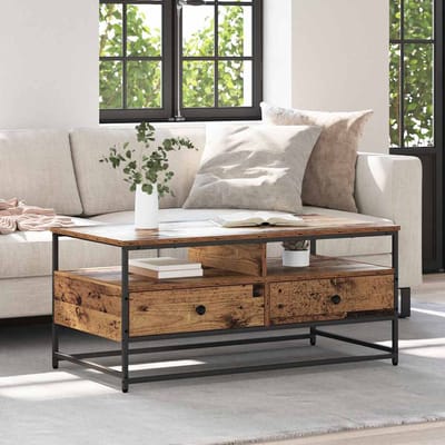vidaXL - Salontafel - Oud - hout - 100 - x - 51 - x - 45 - cm - Bewerkt - hout