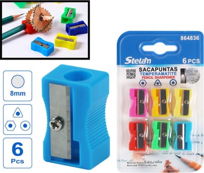 Decopatent - 6 STUKS Gekleurde Puntenslijpers - Puntenslijper voor Potloden / Kleurpotloden / Oogpotlood - Mix gekleurde kleuren - Pencil Sharpener - Stelam punten slijpers voor kinderen en volwassenen