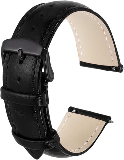 Leren horlogebandje 22 mm breed, vintage stijl met gesp en snelsluiting, unisex cadeau in zwart