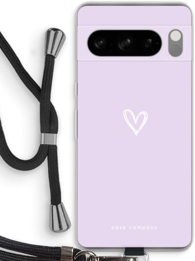 Case Company® - Hoesje met koord geschikt voor Google Pixel 8 Pro hoesje met Koord - Klein hartje paars - Telefoonhoesje met Zwart Koord - Bescherming aan alle Kanten en Over de Schermrand