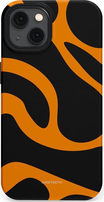 Casetastic hoesje geschikt voor Apple iPhone 13 - MagSafe - Dubbellaagse bescherming - Katachtige Oranje Tijger Strepen - Fashion Case - Zwart Oranje